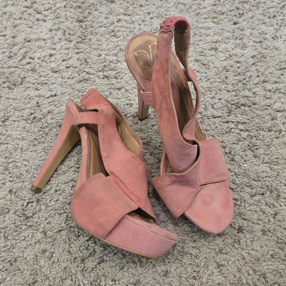 DVF Pink/Coral Suede Zia Suede Heels Size 7.5